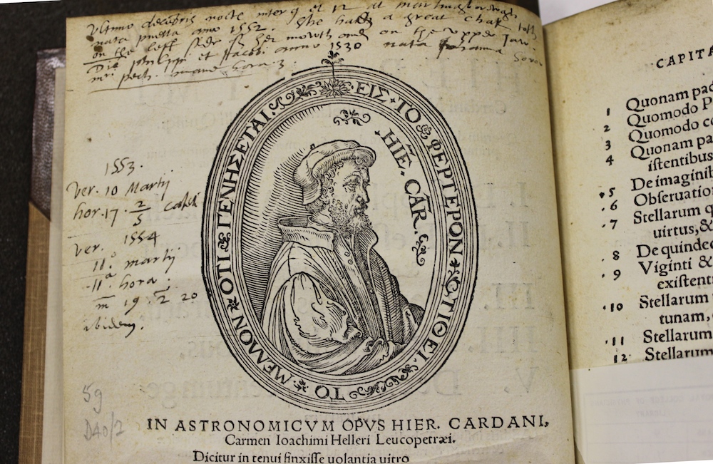 Portrait of Girolamo Cardano in Libelli quinque. Girolamo Cardano, published Nuremberg, 1547.