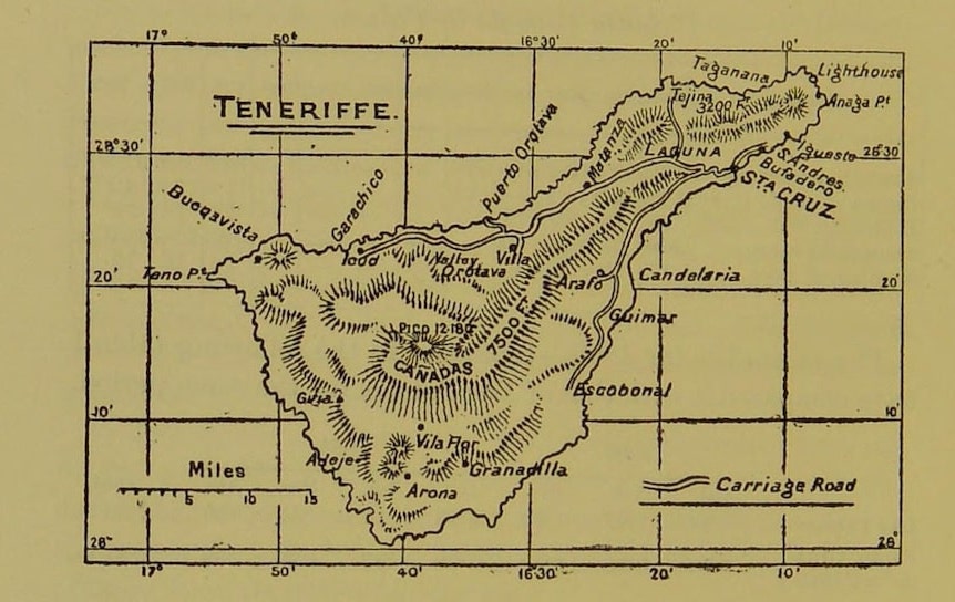 Map of Tenerife in The health resorts of the Canary Islands in their climatological and medical aspects. John Taylor, published London, 1893.