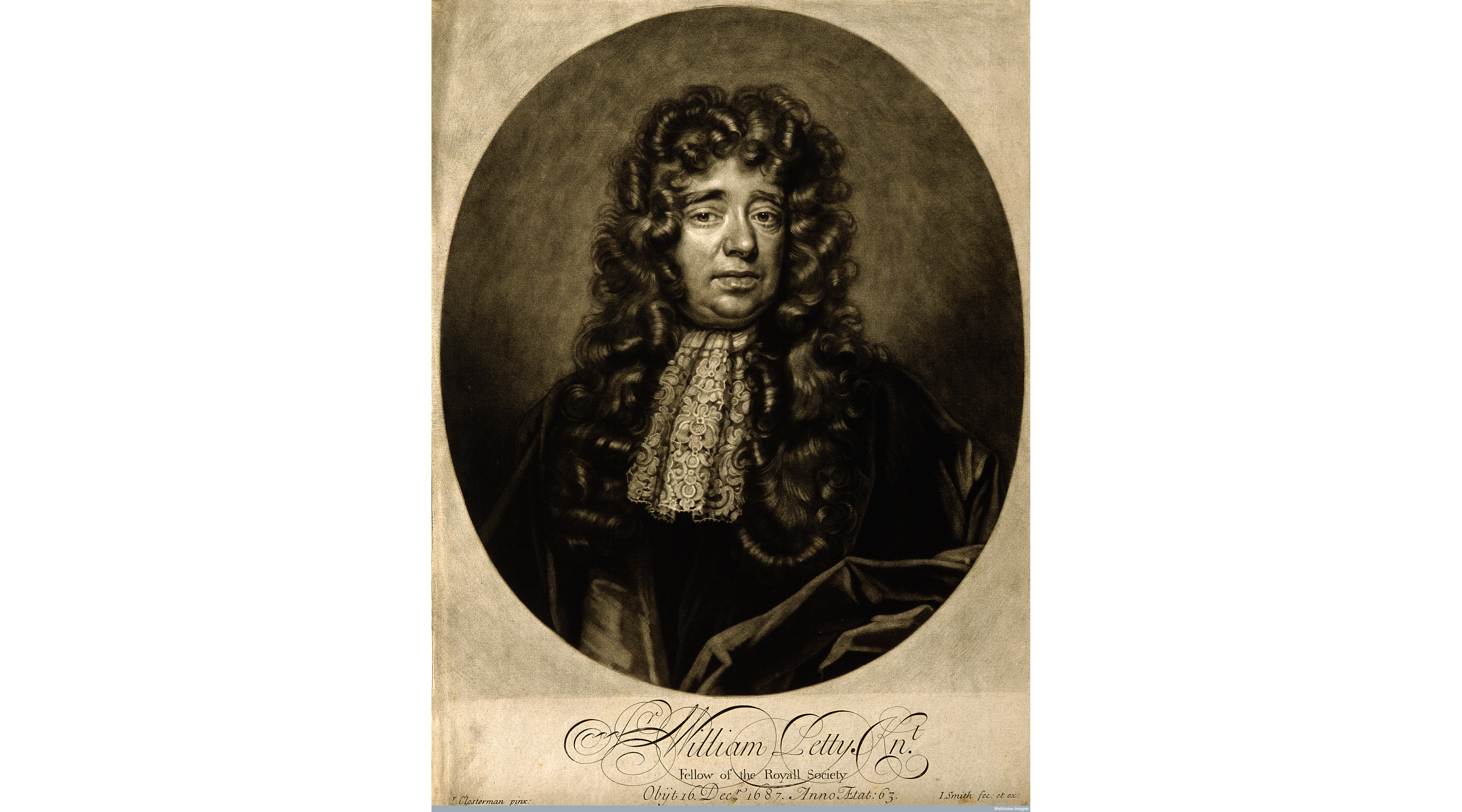 Sir William Petty. Mezzotint by J Smith, after J Closterman, 1696. Wellcome Library, London.