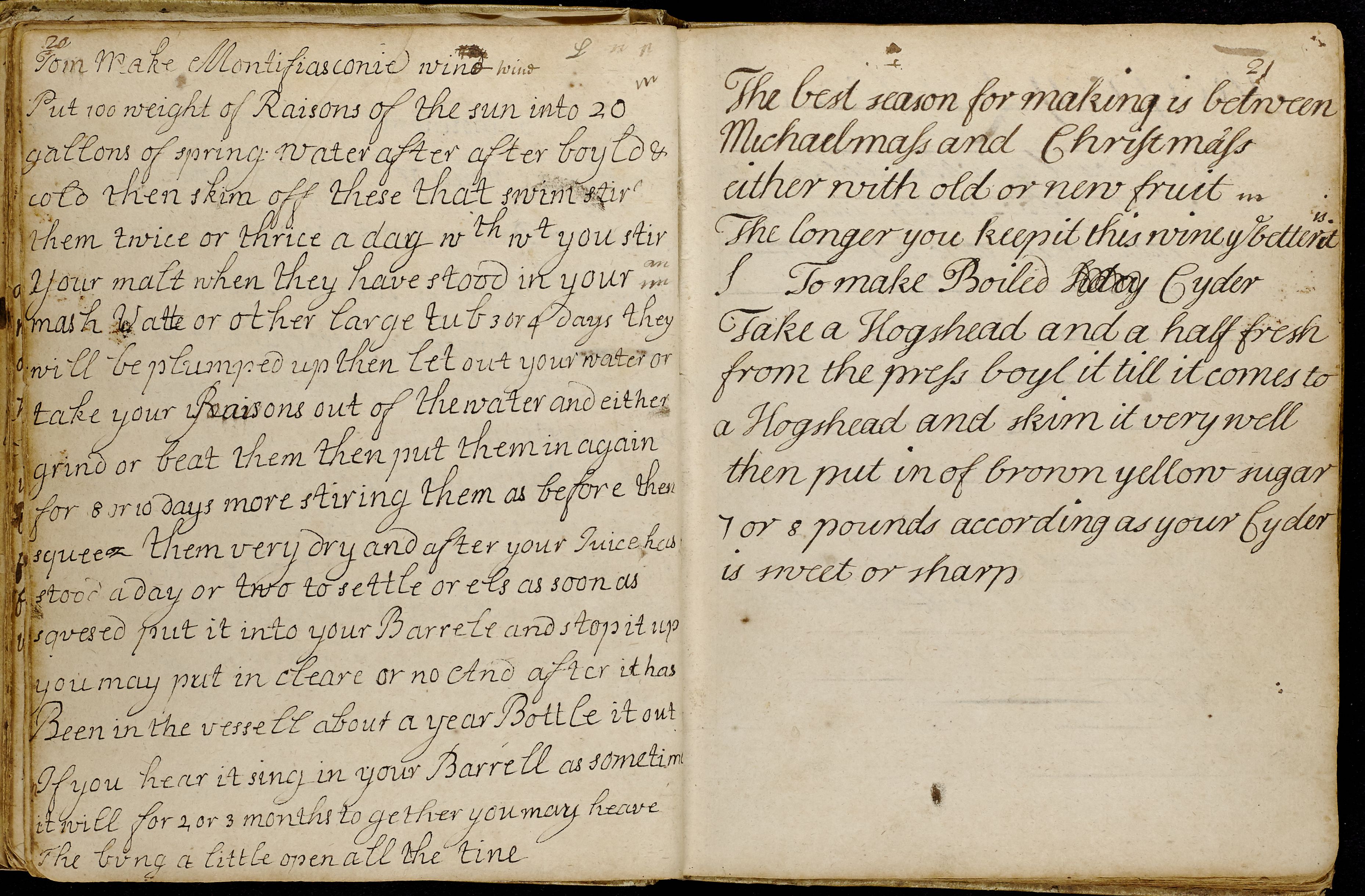Handwritten recipe for boiled cyder.