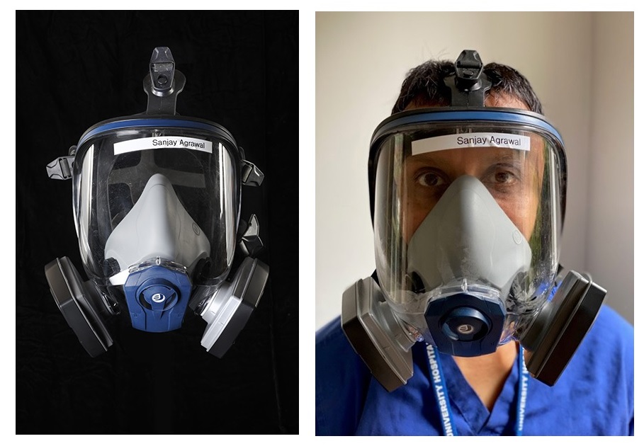 Doctor in facemask respirator