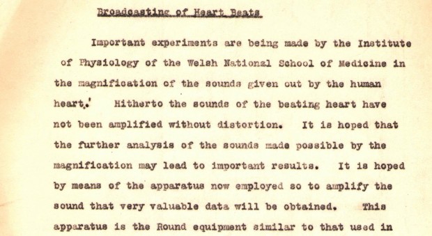 Statement from 5WA Studio Cardiff re the broadcast of human heartbeats on 19 February 1925.