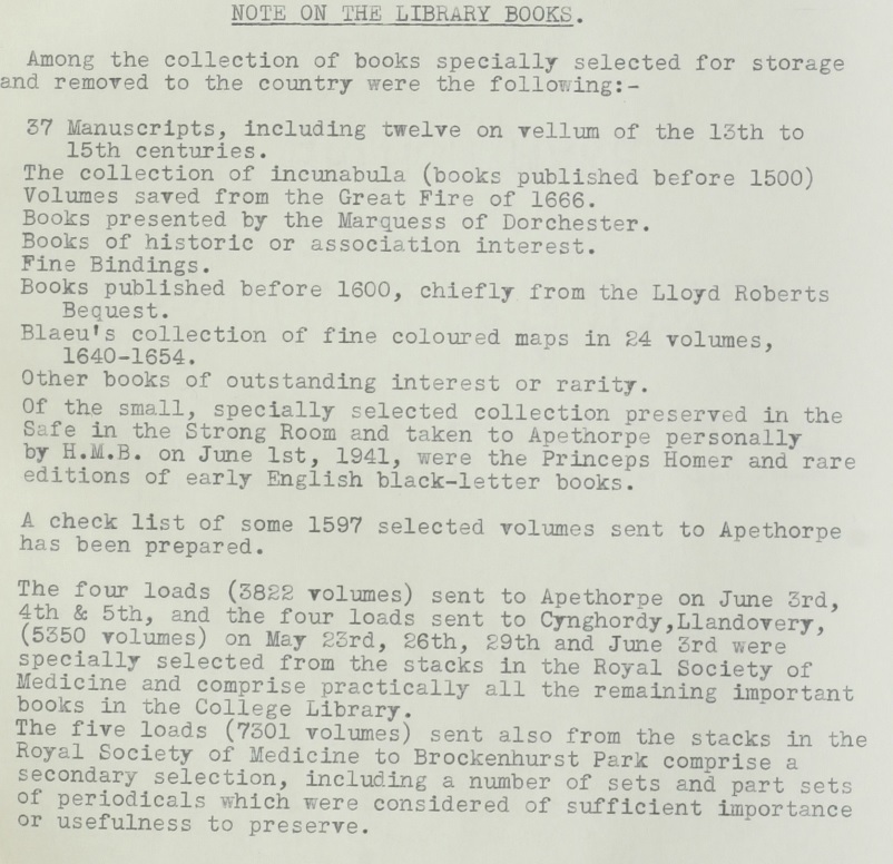 RCP Finance committee minutes concerning the evacuation of collections. MS4707