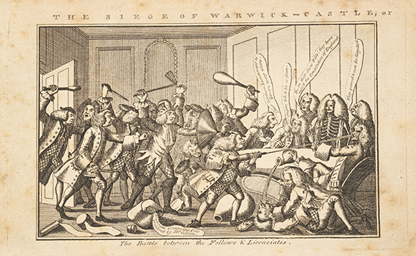 A comedic scene of a riot at the RCP.