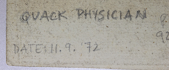 Handwritten note reading 'quack physician'.