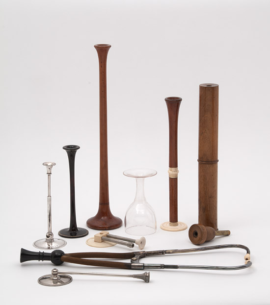 Selection of stethoscopes of different designs.