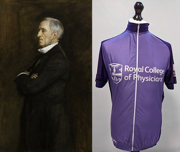Portrait of Richard Quain and Purple cycling jersey with 'Royal College of Physicians' in white across the front