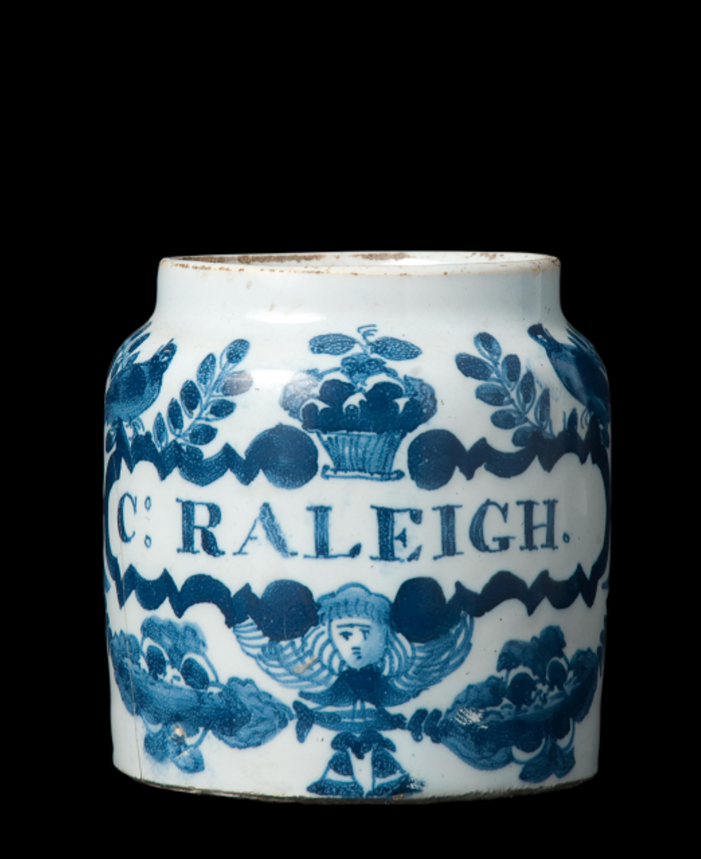 Apothecary jar. C. Raleigh inscription.