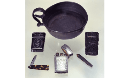 Objects from the Symons Collection - bleeding bowl and lancet cases