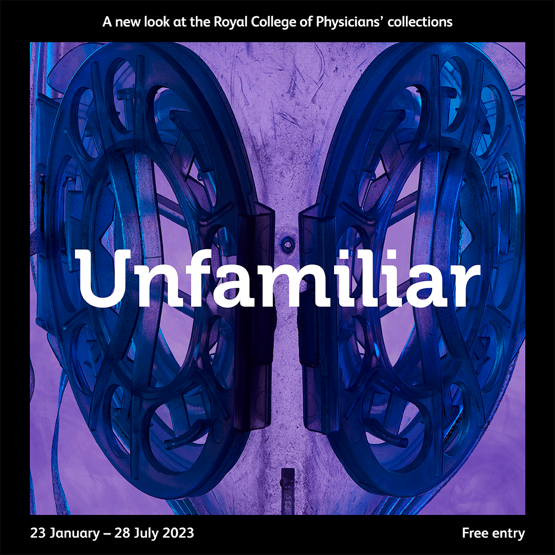 Unfamiliar exhibition graphic featuring artworks by Theo Deproost