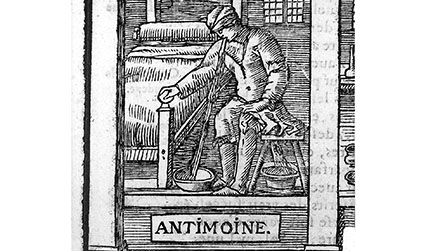 Woodcut illustration of a man being sick
