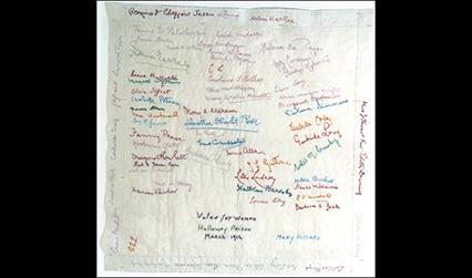 Handkerchief embroidered in colour with women's names