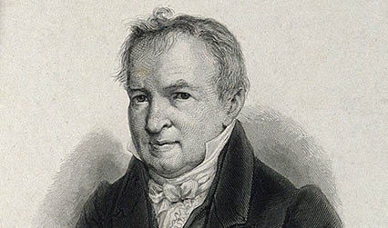 Black and white engraving of a man