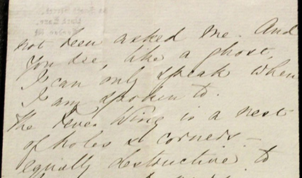 Handwritten letter including the phrase 'like a ghost, I can only speak when I am spoken to’ 