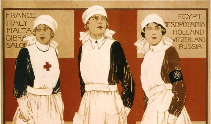 Voluntary Aid Detachment recruitment poster showing three nurses