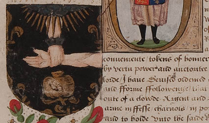 Detail of the grant of arms manuscript