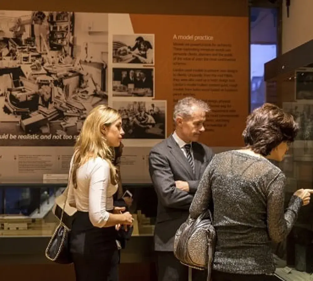 Visitors viewing the Lasdun exhibition