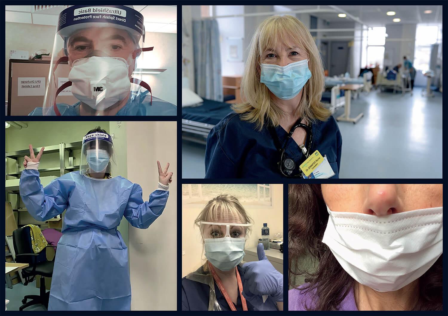 Collage of healthcare professionals wearing PPE.